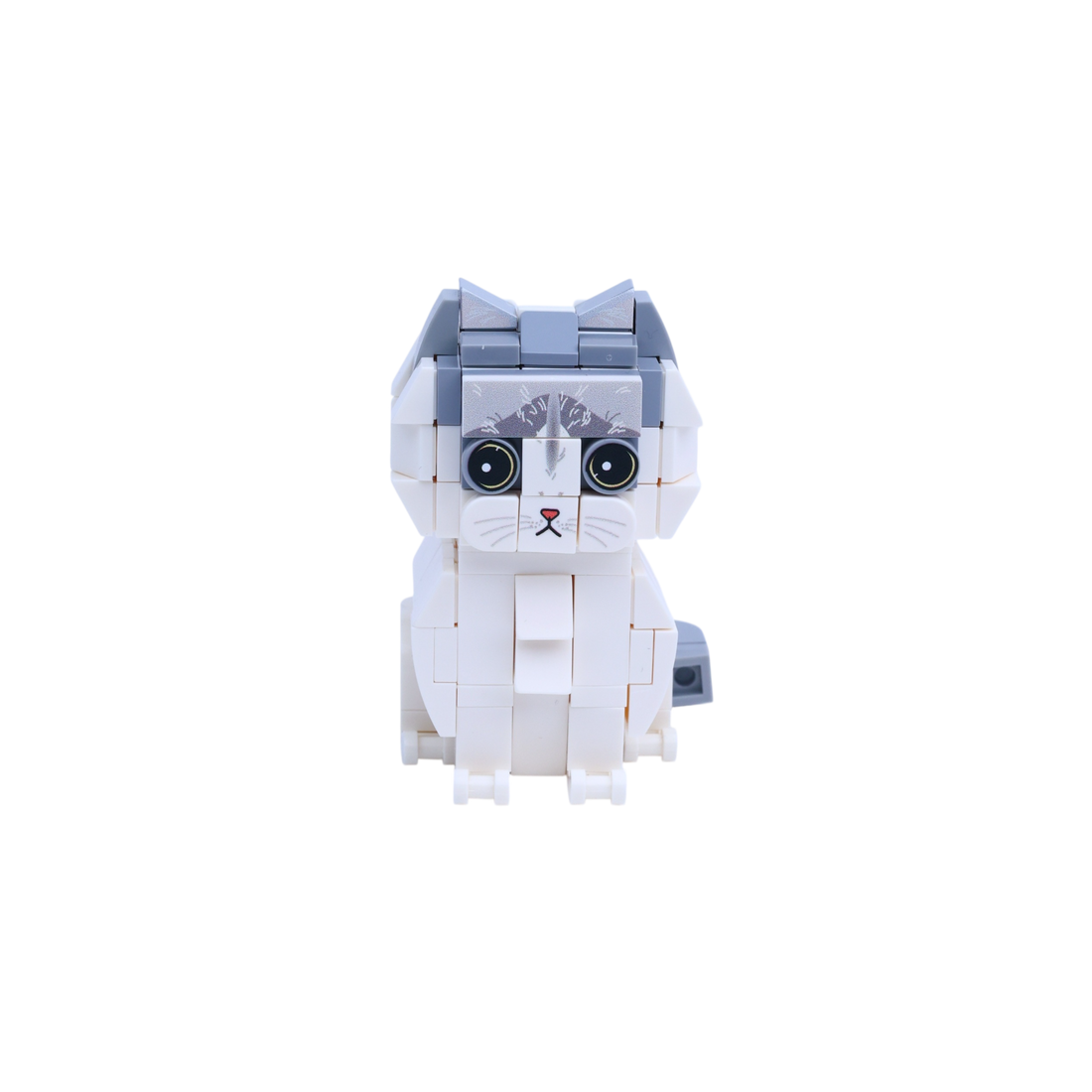 Gray White Longhair cat brick figure, main product view