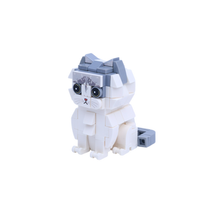 Gray White Longhair cat brick figure, right-side view