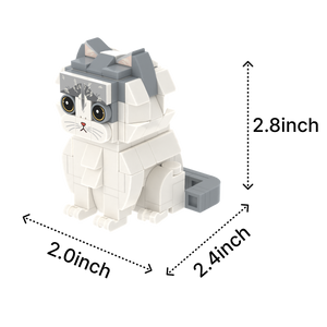 Gray White Longhair cat brick figure, size guide