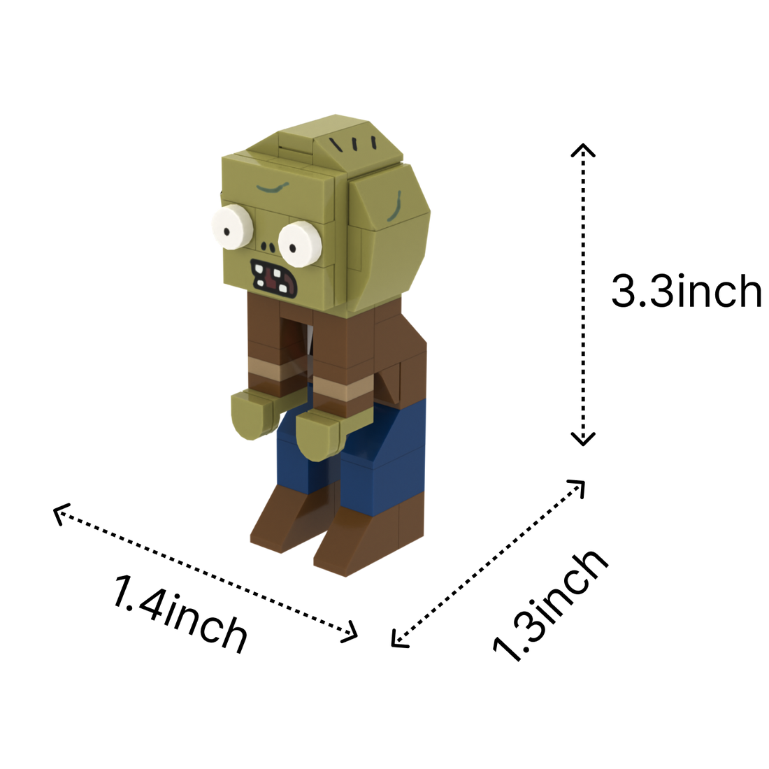 Green Undead Character brick art collectible, size guide