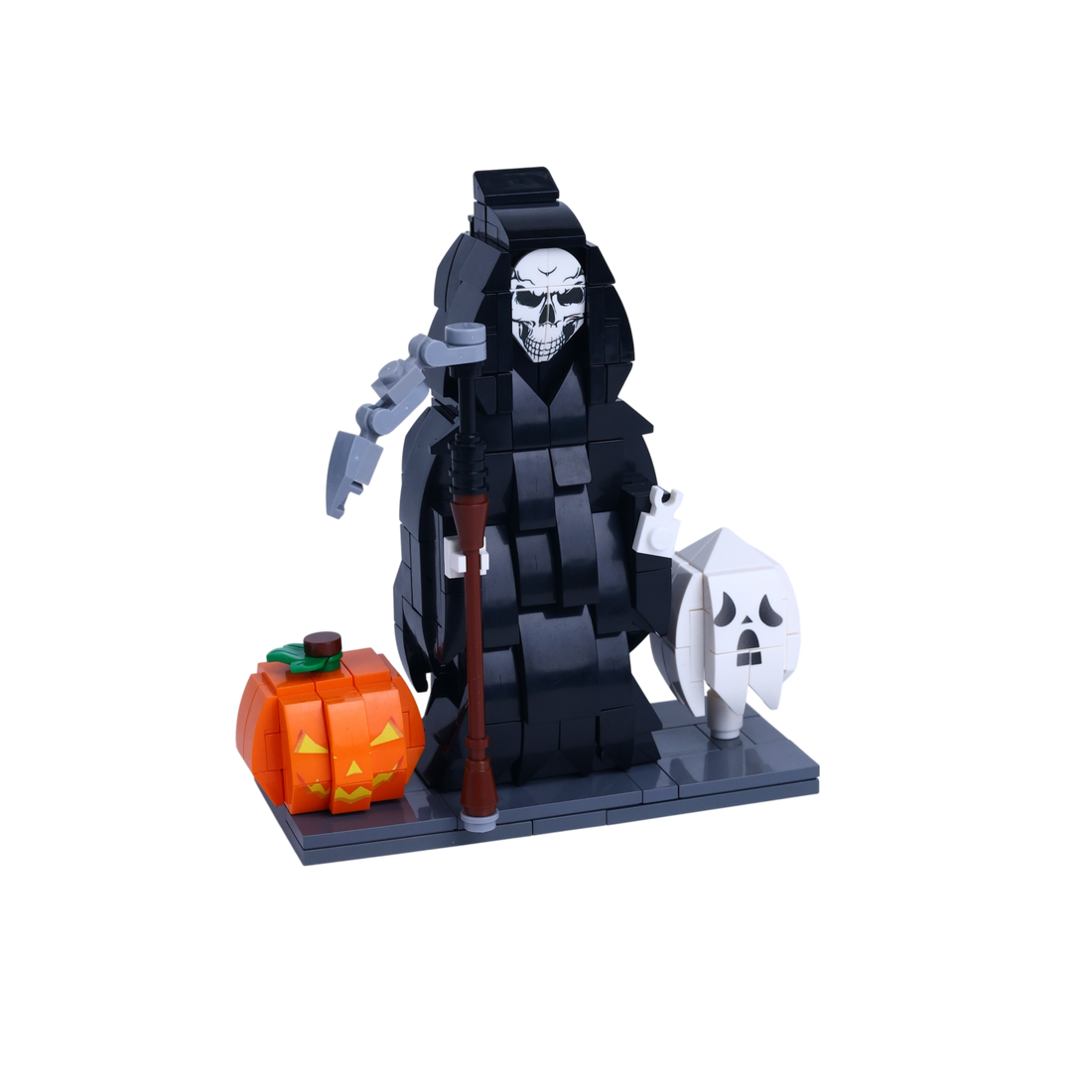 Grim Smiling Reaper custom brick figure, left-side view