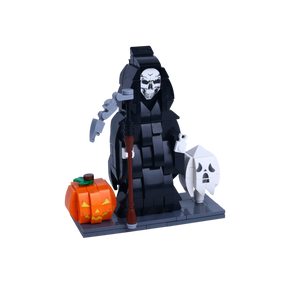 Grim Smiling Reaper custom brick figure, left-side view