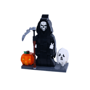 Grim Smiling Reaper custom brick figure, right-side view