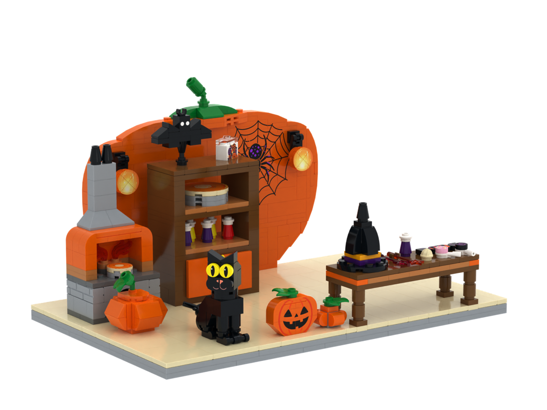 Halloween · Pumpkin House brick scene, left view