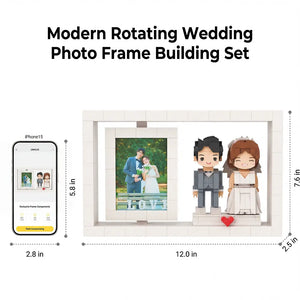 Modern Rotating Wedding Photo Frame Building Set - Personalized Couple Display with Heart Decor Mini U