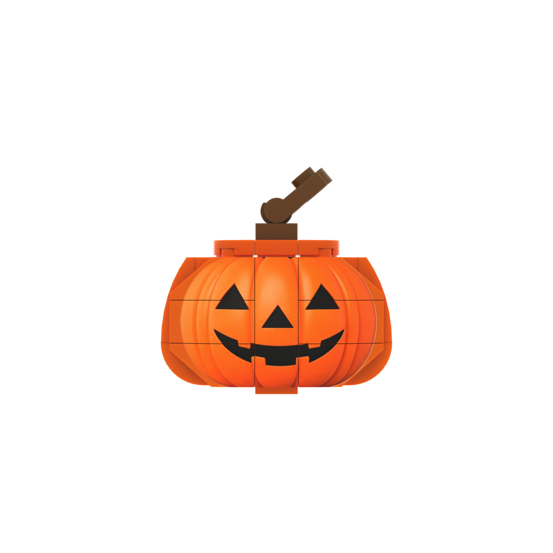 Jack-o'-lantern brick scene accessory, left-side view
