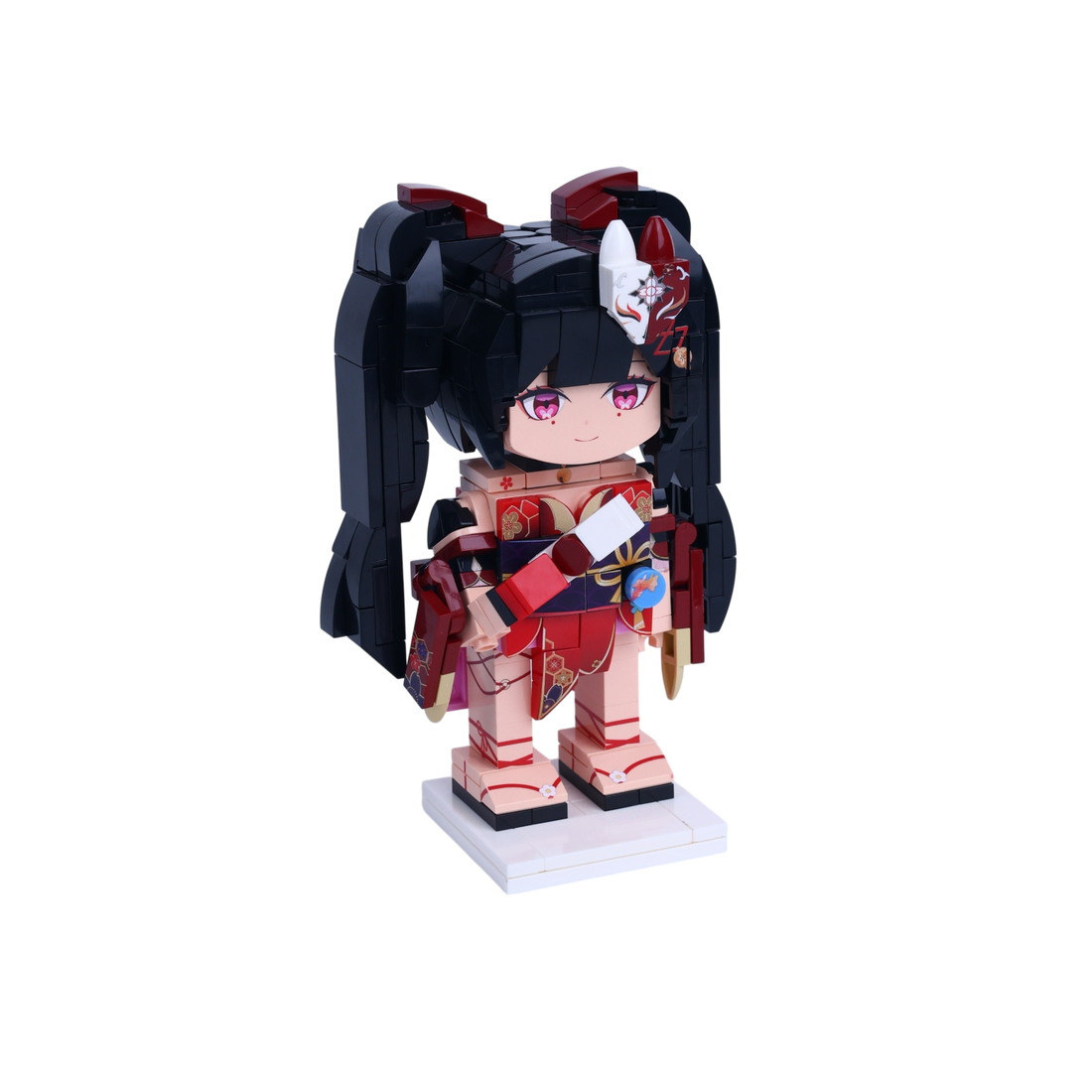 Masked Kimono Performer Duo custom brick figure, left-side view