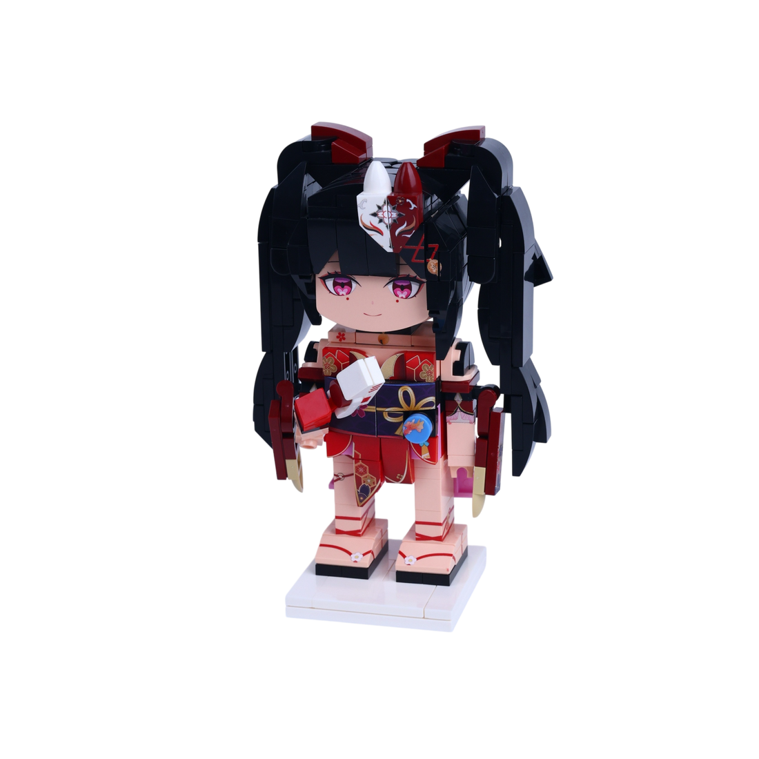 Masked Kimono Performer Duo custom brick figure, right-side view