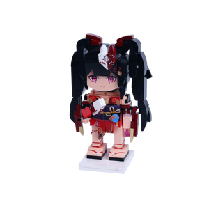 Masked Kimono Performer Duo custom brick figure, right-side view
