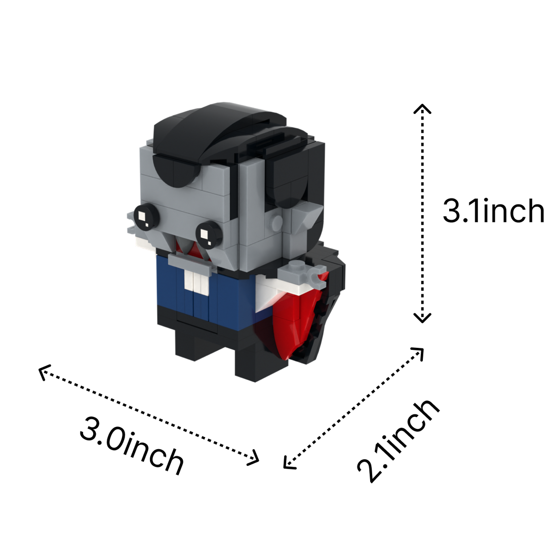 mini vampire brick art collectible, size guide