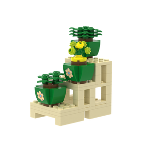 Multi-tier Plant Stand with Potted Flowers brick scene accessory, detail view 2