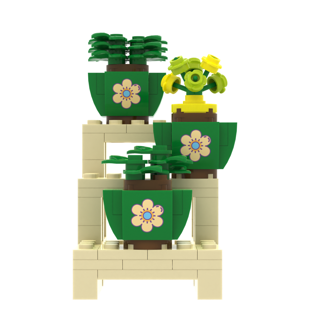 Multi-tier Plant Stand with Potted Flowers brick scene accessory, left-side view