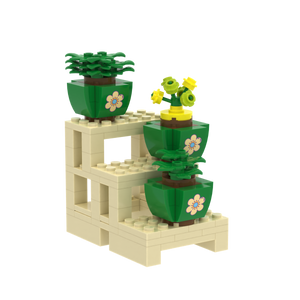 Multi-tier Plant Stand with Potted Flowers brick scene accessory, right-side view