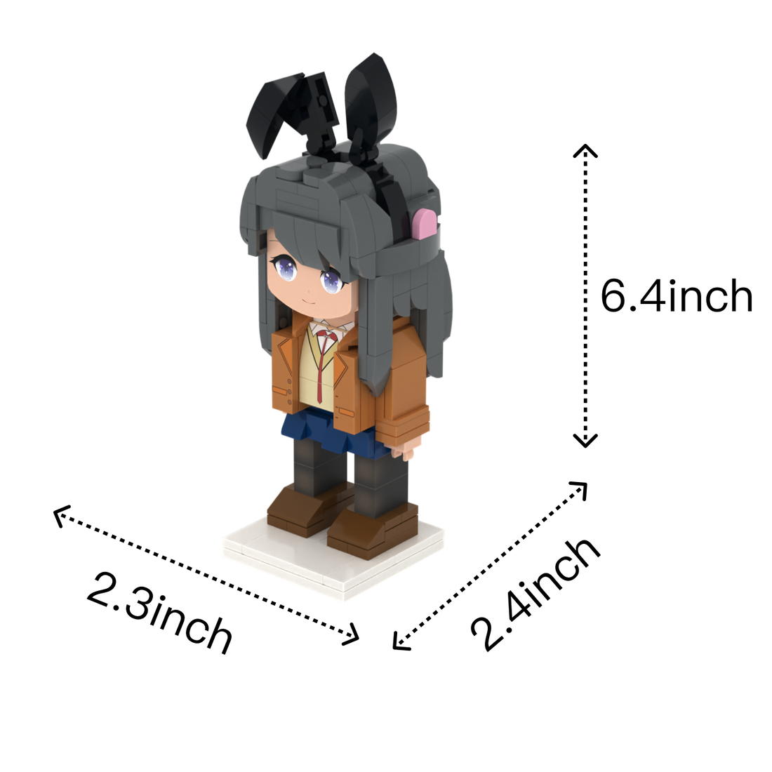 Mystery Bunny Performer custom brick figure, size guide