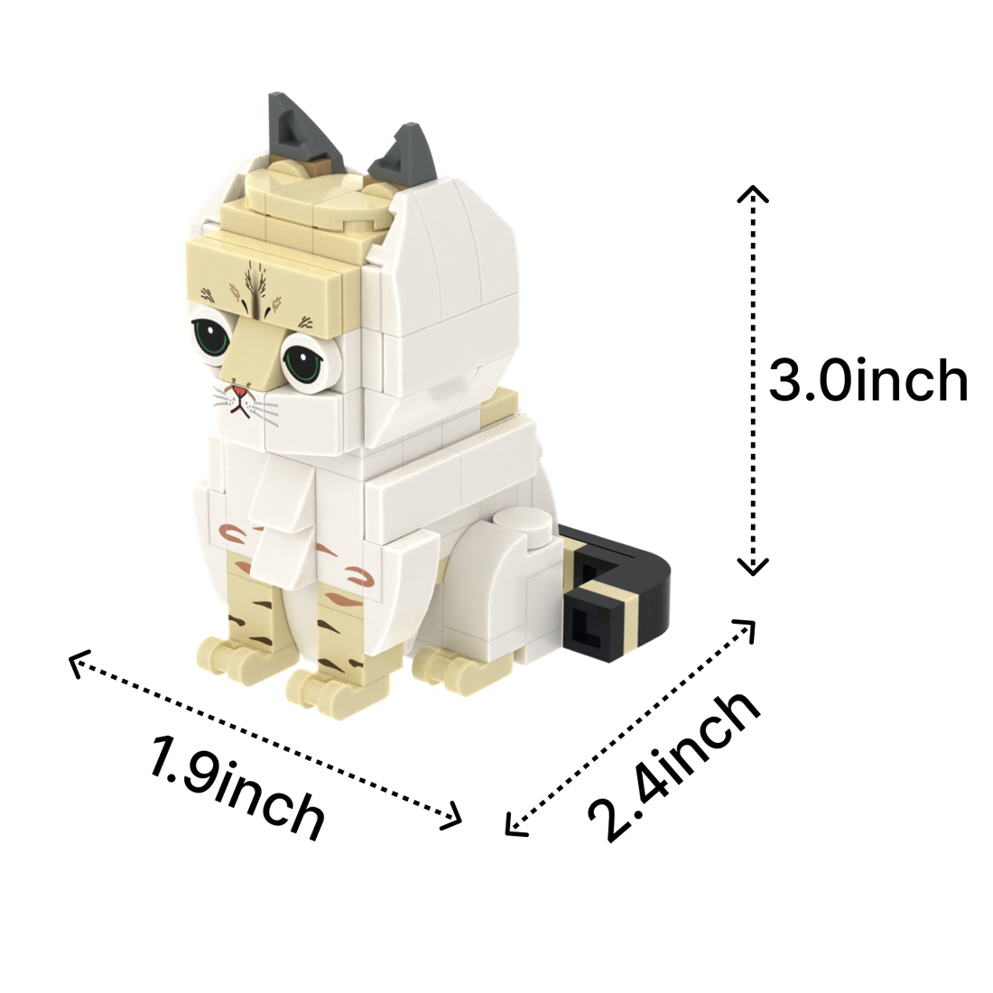 Orange White Cat Design 1 cat brick figure, size guide