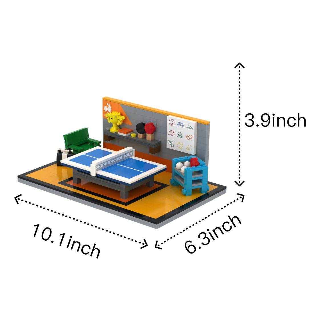 Ping Pong Pals brick scene, size guide