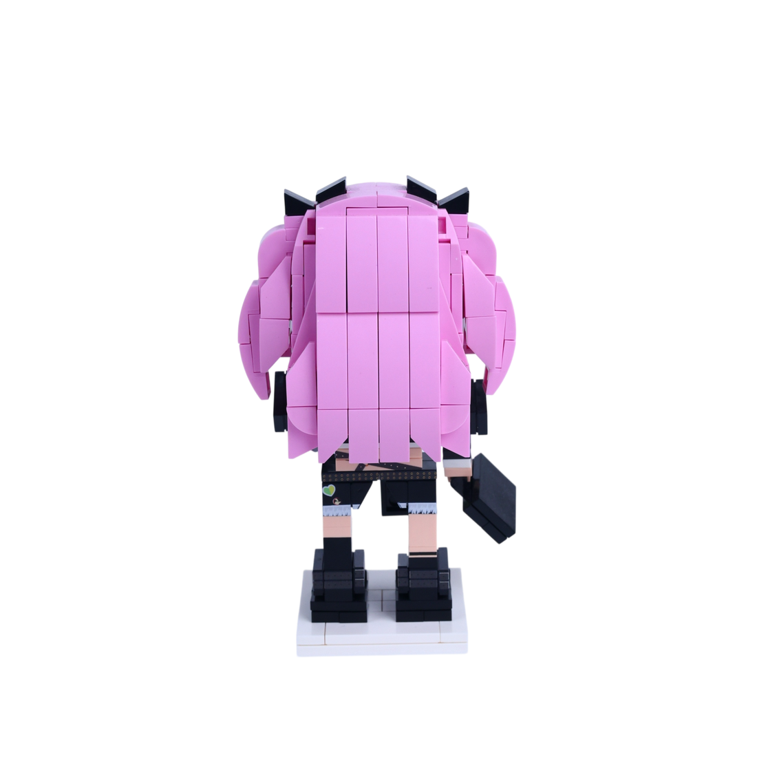 Pink Twin-Tails Girl custom brick figure, back view