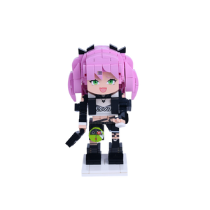 Pink Twin-Tails Girl custom brick figure, main product view