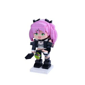 Pink Twin-Tails Girl custom brick figure, right-side view