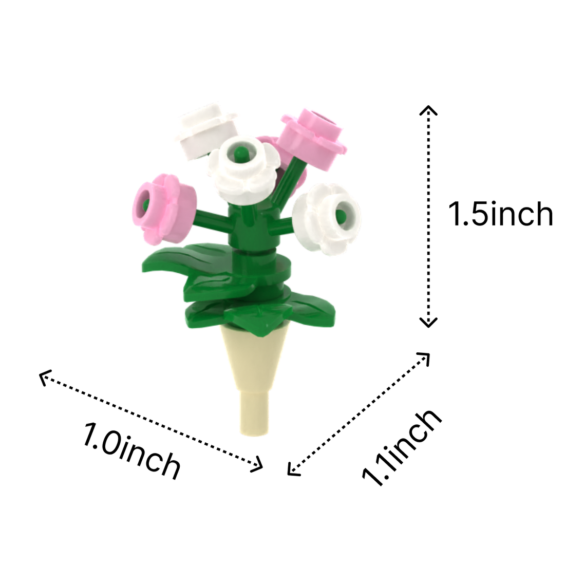 Pink-White Mixed Bouquet brick figure accessory, size guide