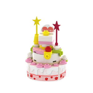 Pink-White Multi-layer Birthday Cake brick scene accessory, detail view 1