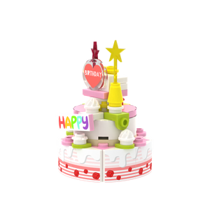 Pink-White Multi-layer Birthday Cake brick scene accessory, detail view 2