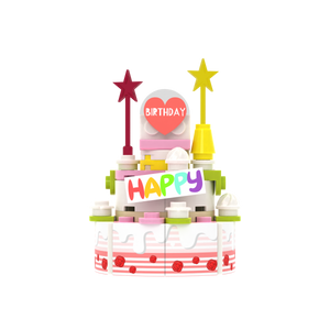 Pink-White Multi-layer Birthday Cake brick scene accessory, left-side view