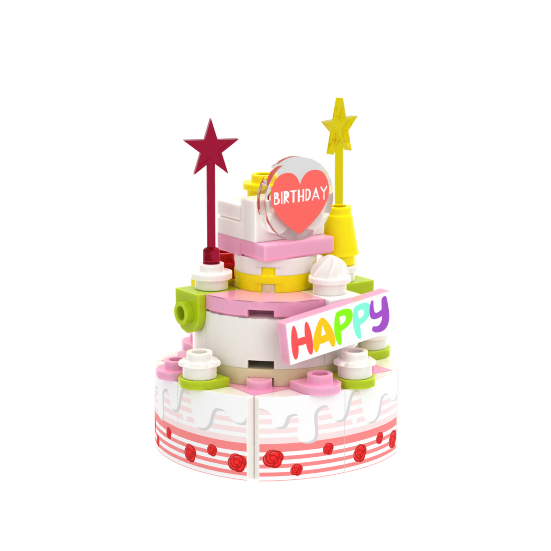 Pink-White Multi-layer Birthday Cake brick scene accessory, right-side view