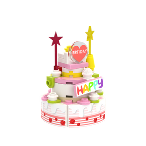 Pink-White Multi-layer Birthday Cake brick scene accessory, right-side view