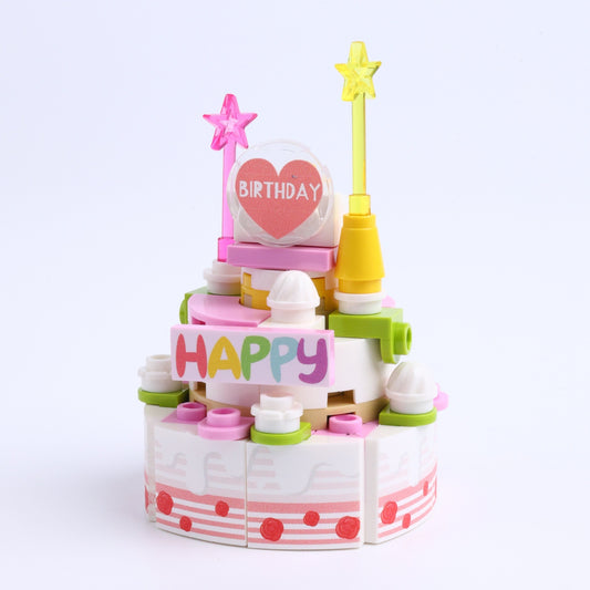 Pink-White Multi-layer Birthday Cake brick scene accessory, right-side view