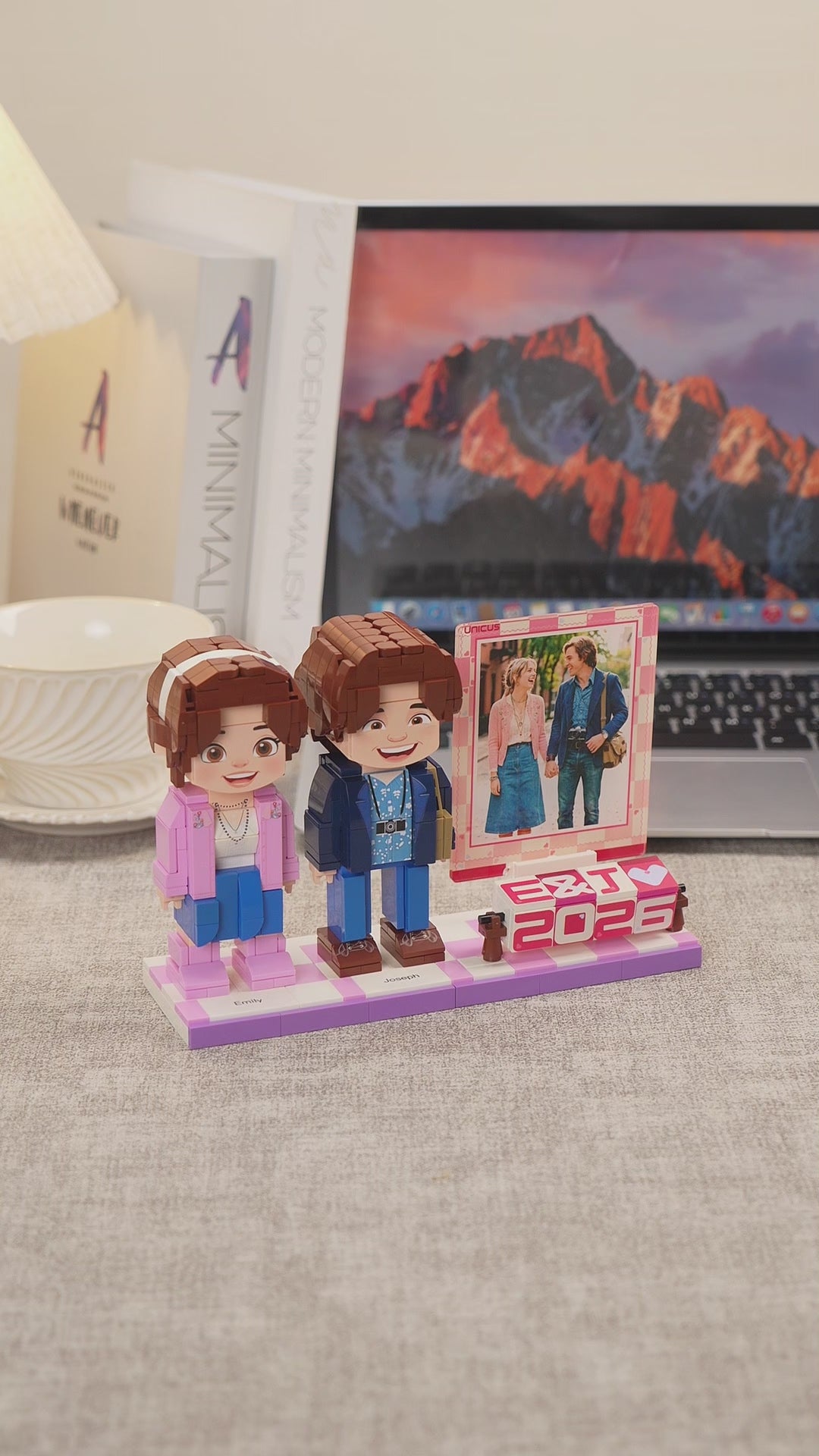 Mini U Love In Motion | Personalized Couple 3D Brick Figure & Rotating Acrylic Photo Frame Keepsake