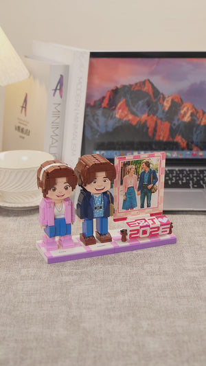Love In Motion | Custom 3D Brick Figure Acrylic Photo Frame with Rotating Message Base