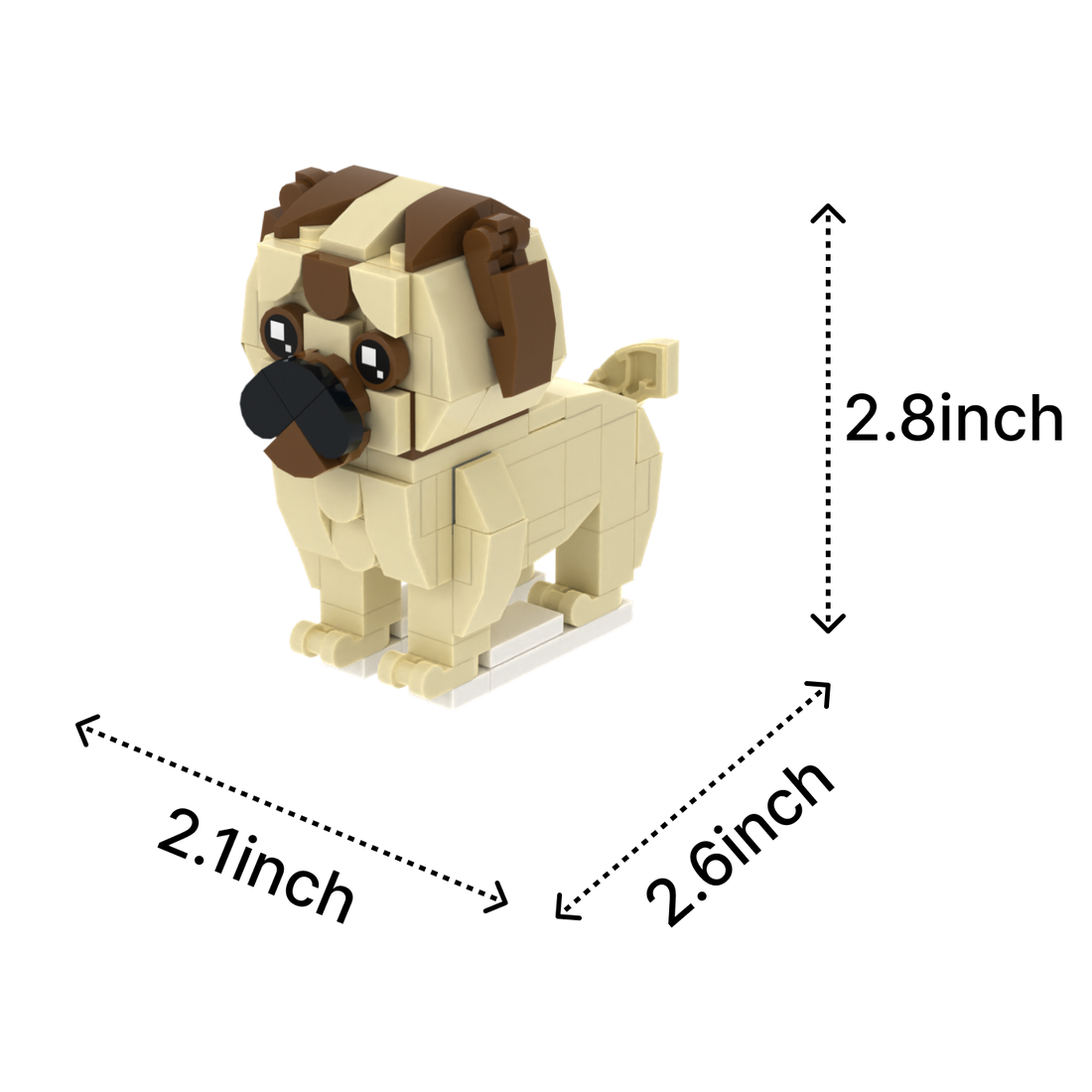 Pug dog brick figure, size guide