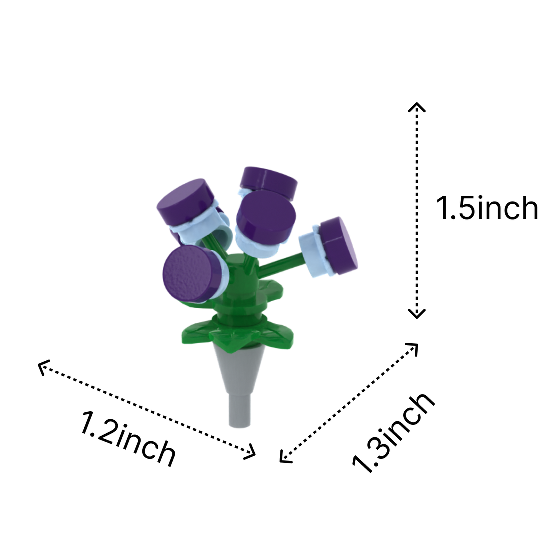 Purple Flower brick figure accessory, size guide