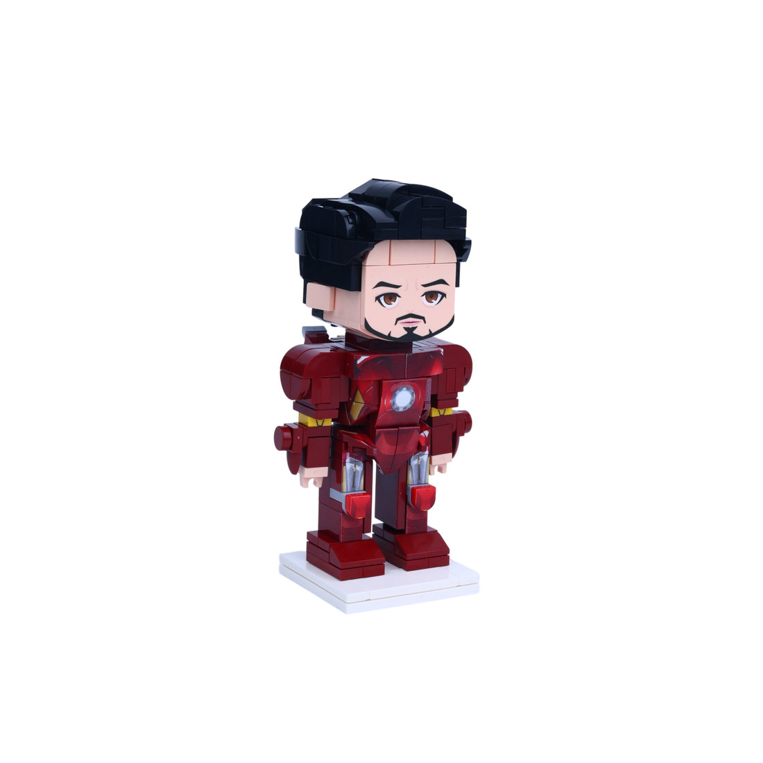 Red-and-Gold Armor Hero custom brick figure, left-side view