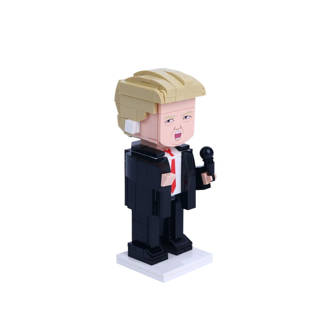 Red-Caped American Hero custom brick figure, left-side view