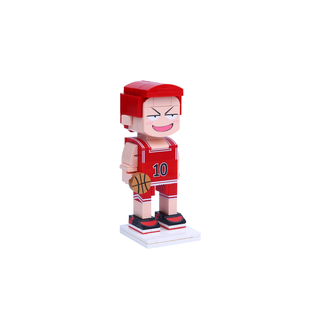 Red-Haired Basketball Star custom brick figure, left-side view