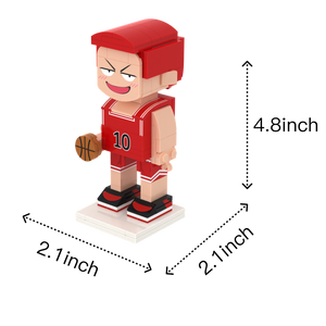 Red-Haired Basketball Star custom brick figure, size guide