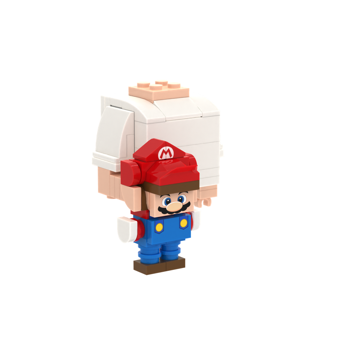 Red Hat & Blue Overall Brick Figure brick figure accessory, left-side view