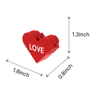 Red LOVE Heart brick figure accessory, size guide