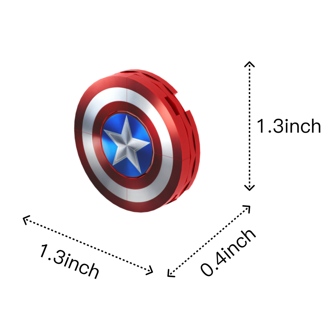 Red White & Blue Shield brick figure accessory, size guide