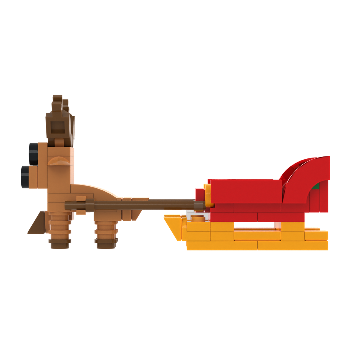 Reindeer & Sleigh brick scene accessory, left-side view