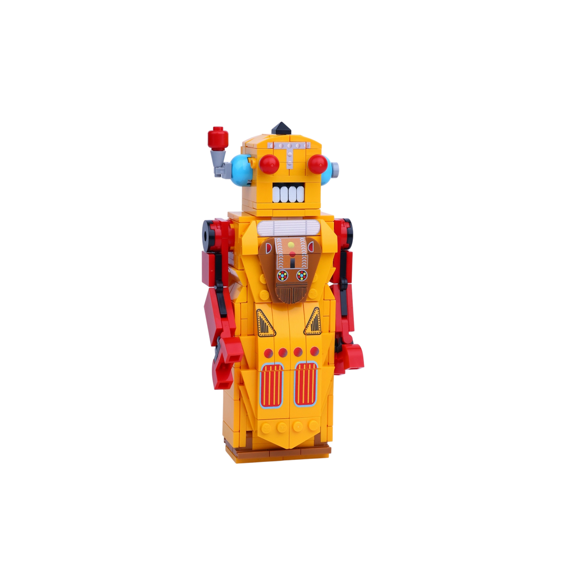 Retro Tin Sentinel brick art collectible, left-side view