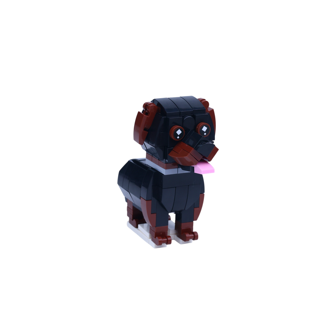 Rottweiler dog brick figure, left-side view