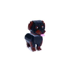 Rottweiler dog brick figure, left-side view