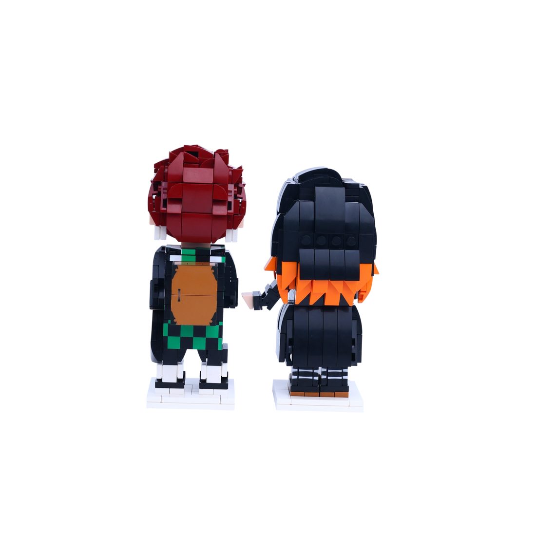 Sibling Swordfighter Duo custom brick figure, back view