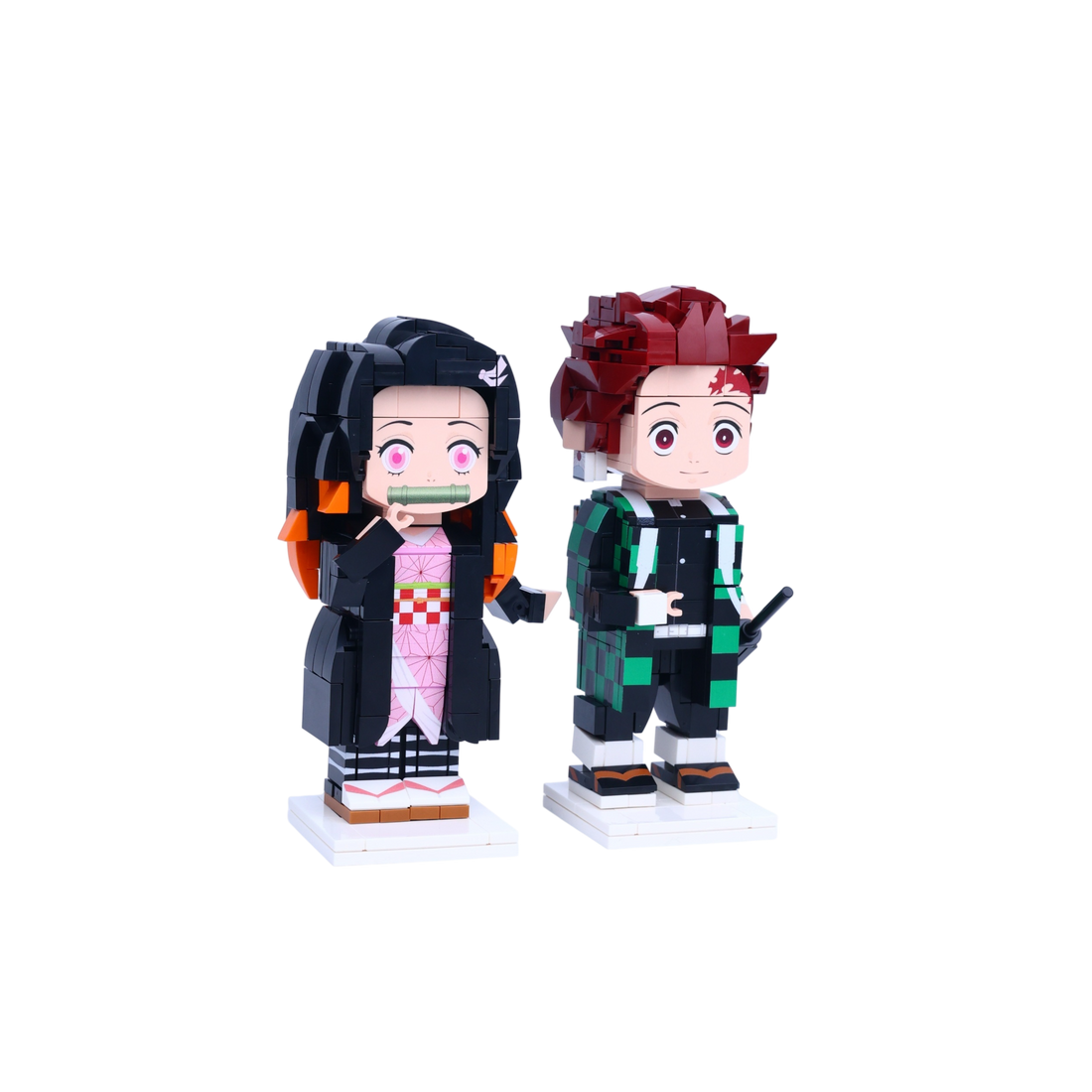 Sibling Swordfighter Duo custom brick figure, left-side view