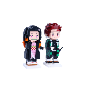 Sibling Swordfighter Duo custom brick figure, left-side view