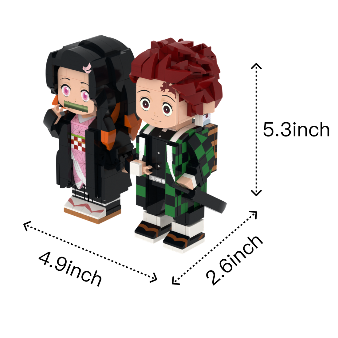 Sibling Swordfighter Duo custom brick figure, size guide