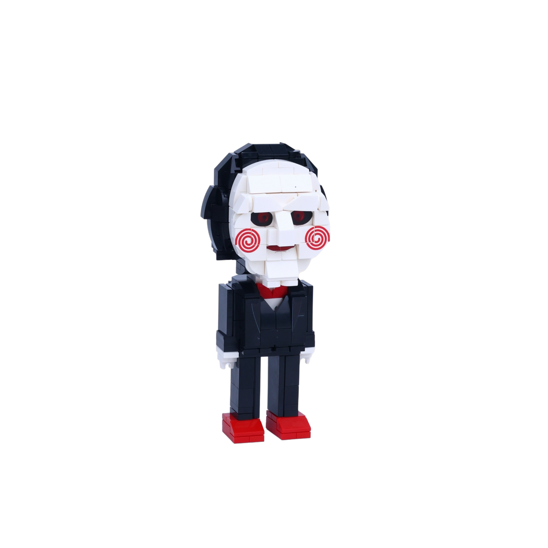 Spiral-Cheek Puppet custom brick figure, left-side view